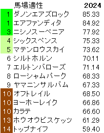 2024　毎日王冠　馬場適性指数